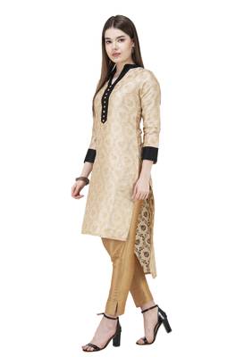Light-gold printed art silk combo-kurtis 3