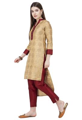 Antique-gold printed art silk combo-kurtis 3