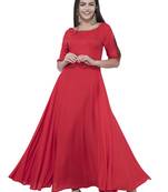 Red plain rayon long-kurtis