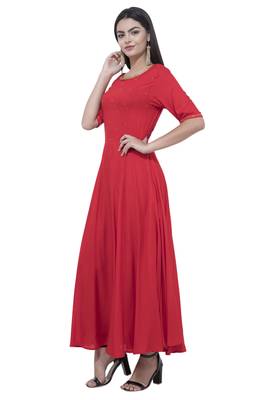 Red plain rayon long-kurtis 3