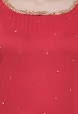Red plain rayon long-kurtis 5