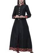 Black printed art silk long-kurtis