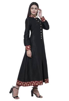 Black printed art silk long-kurtis 3