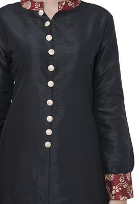 Black printed art silk long-kurtis 4