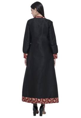 Black printed art silk long-kurtis 5
