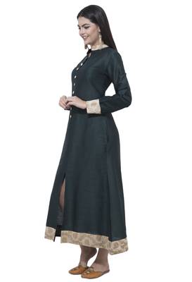 Green printed art silk long-kurtis 2