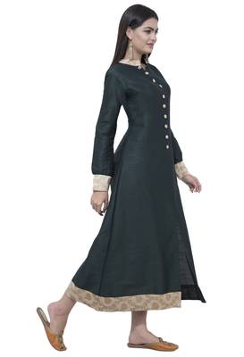 Green printed art silk long-kurtis 3