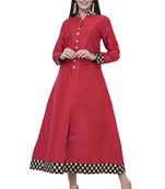 Red printed art silk long-kurtis