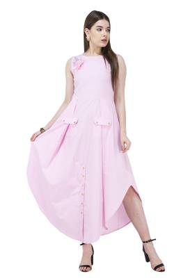 Pink plain cotton long-kurtis 1