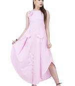 Pink plain cotton long-kurtis
