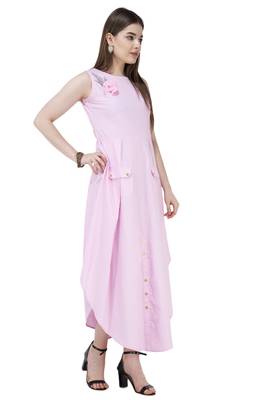 Pink plain cotton long-kurtis 2