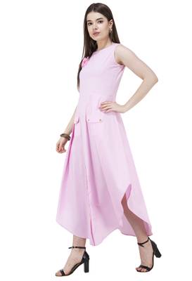 Pink plain cotton long-kurtis 3
