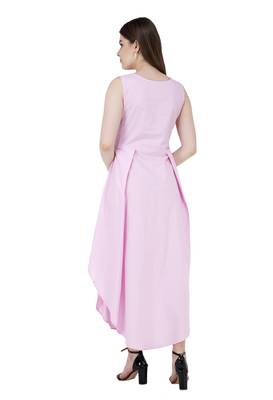 Pink plain cotton long-kurtis 4