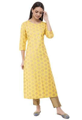 Yellow printed rayon combo-kurtis 1