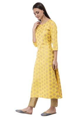 Yellow printed rayon combo-kurtis 2