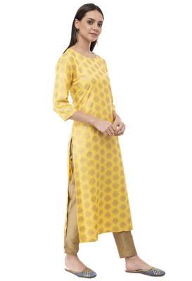 Yellow printed rayon combo-kurtis 3