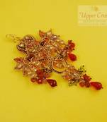 Polki Multi Red Drops Gold Plated Passa Side Tikka Jhoomer