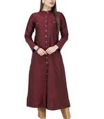 Mahroon plain Art silk Kurtis