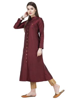 Mahroon plain Art silk Kurtis 3