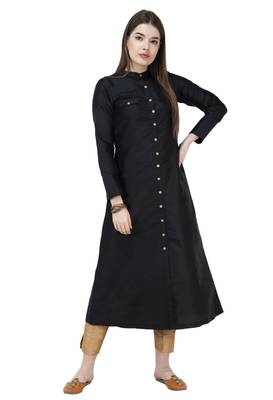 Black plain polyester silk-kurtis 1