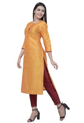 Dark-antique-gold plain art silk combo-kurtis 2