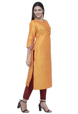 Dark-antique-gold plain art silk combo-kurtis 3