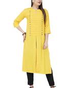 Yellow plain rayon long-kurtis