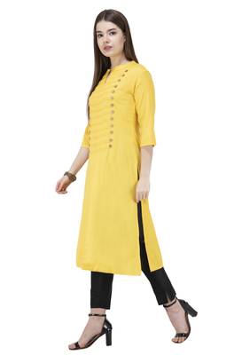 Yellow plain rayon long-kurtis 3
