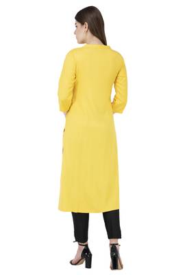 Yellow plain rayon long-kurtis 4