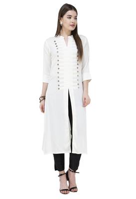 White plain rayon long-kurtis 1
