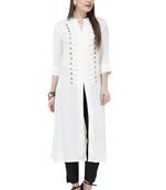 White plain rayon long-kurtis