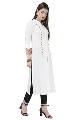 White plain rayon long-kurtis 2