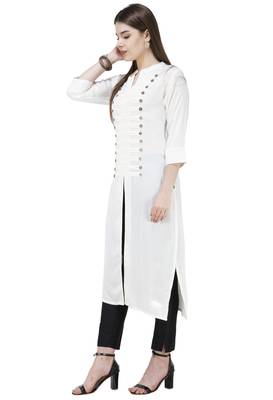 White plain rayon long-kurtis 3
