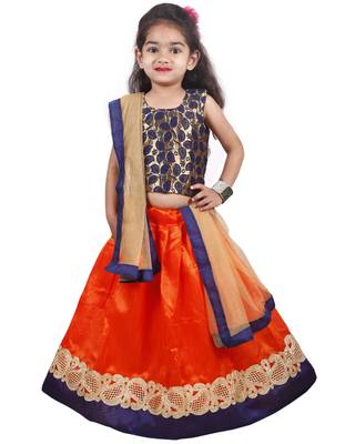 Orange lace silk stitched lehenga 1