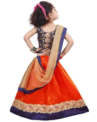 Orange lace silk stitched lehenga 2