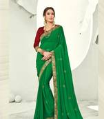 Green embroidered pure chiffon saree with blouse
