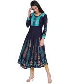 Navy-blue printed rayon kurta