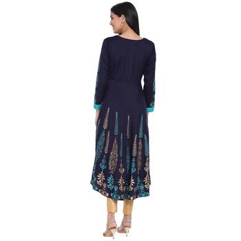 Navy-blue printed rayon kurta 2
