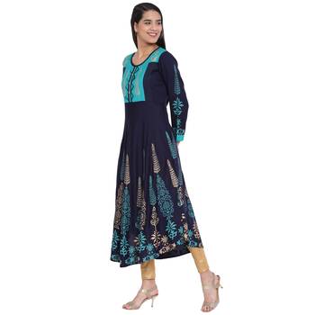 Navy-blue printed rayon kurta 3