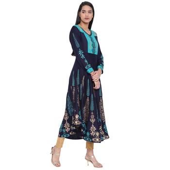 Navy-blue printed rayon kurta 4