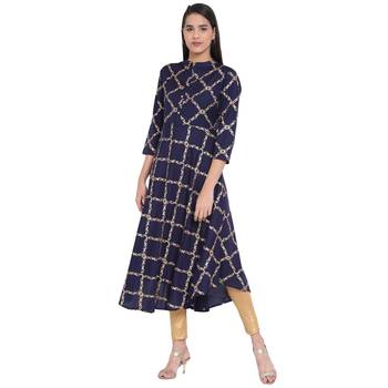 Navy blue printed rayon kurta 1