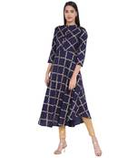 Navy blue printed rayon kurta