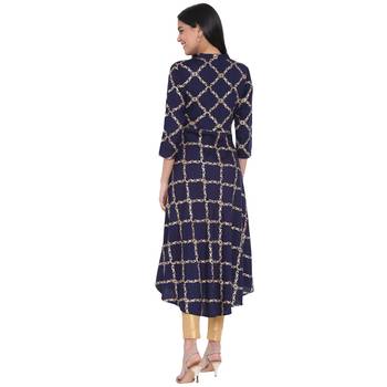 Navy blue printed rayon kurta 2