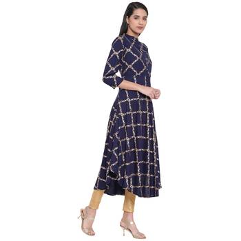 Navy blue printed rayon kurta 4