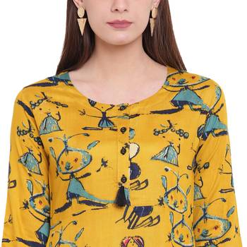 Yellow printed rayon kurtas 5