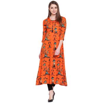 Orange printed rayon kurta 1