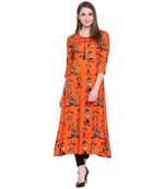Orange printed rayon kurta
