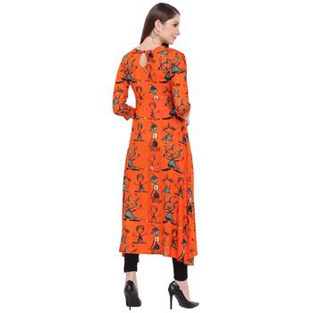 Orange printed rayon kurta 2