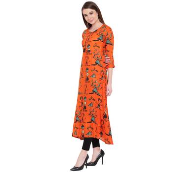 Orange printed rayon kurta 3