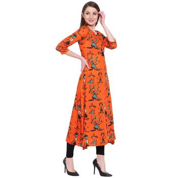 Orange printed rayon kurta 4